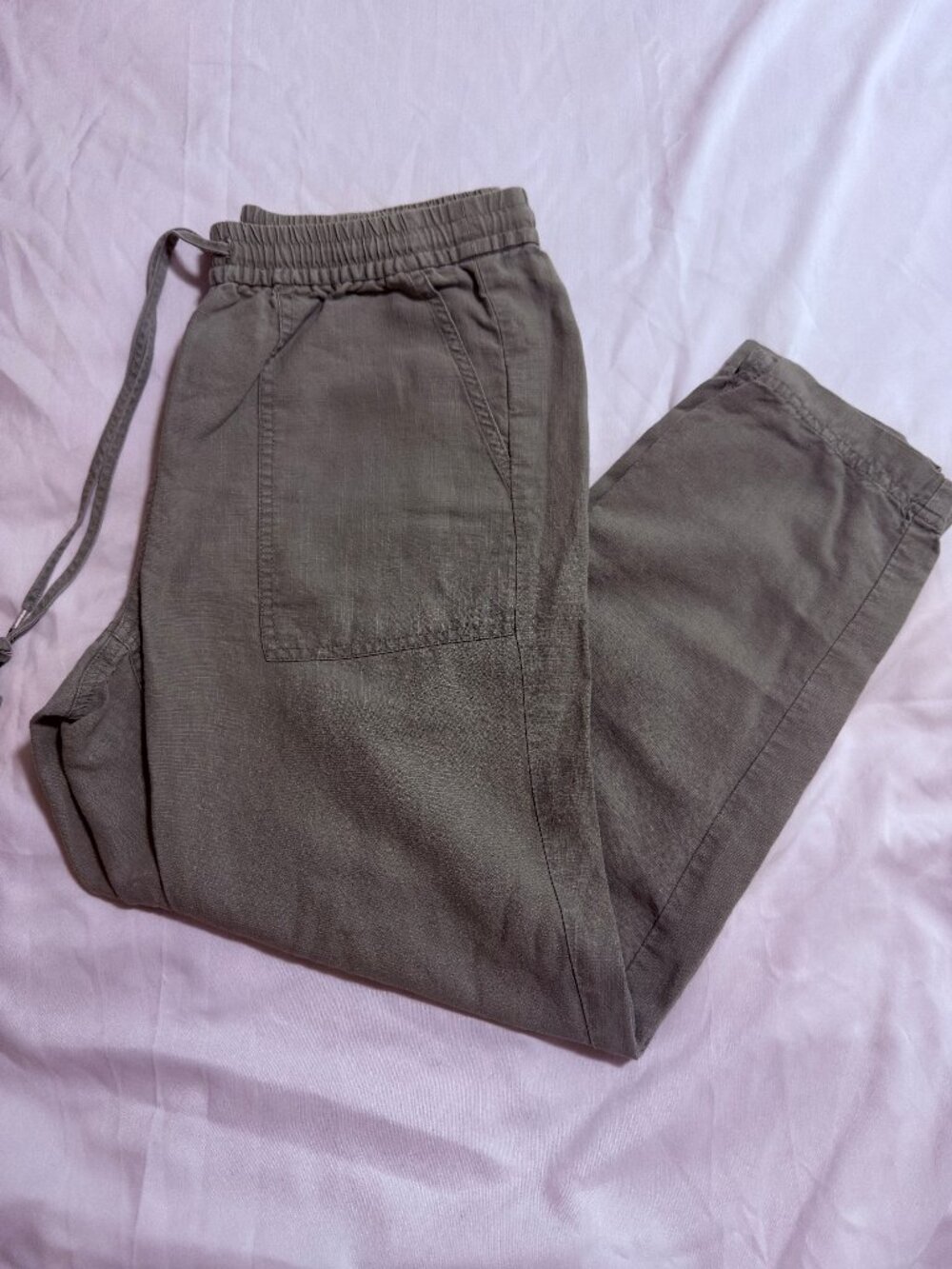 J. Crew Women's Size Small Olive Linen Blend Drawstring Elastic Utility Pants